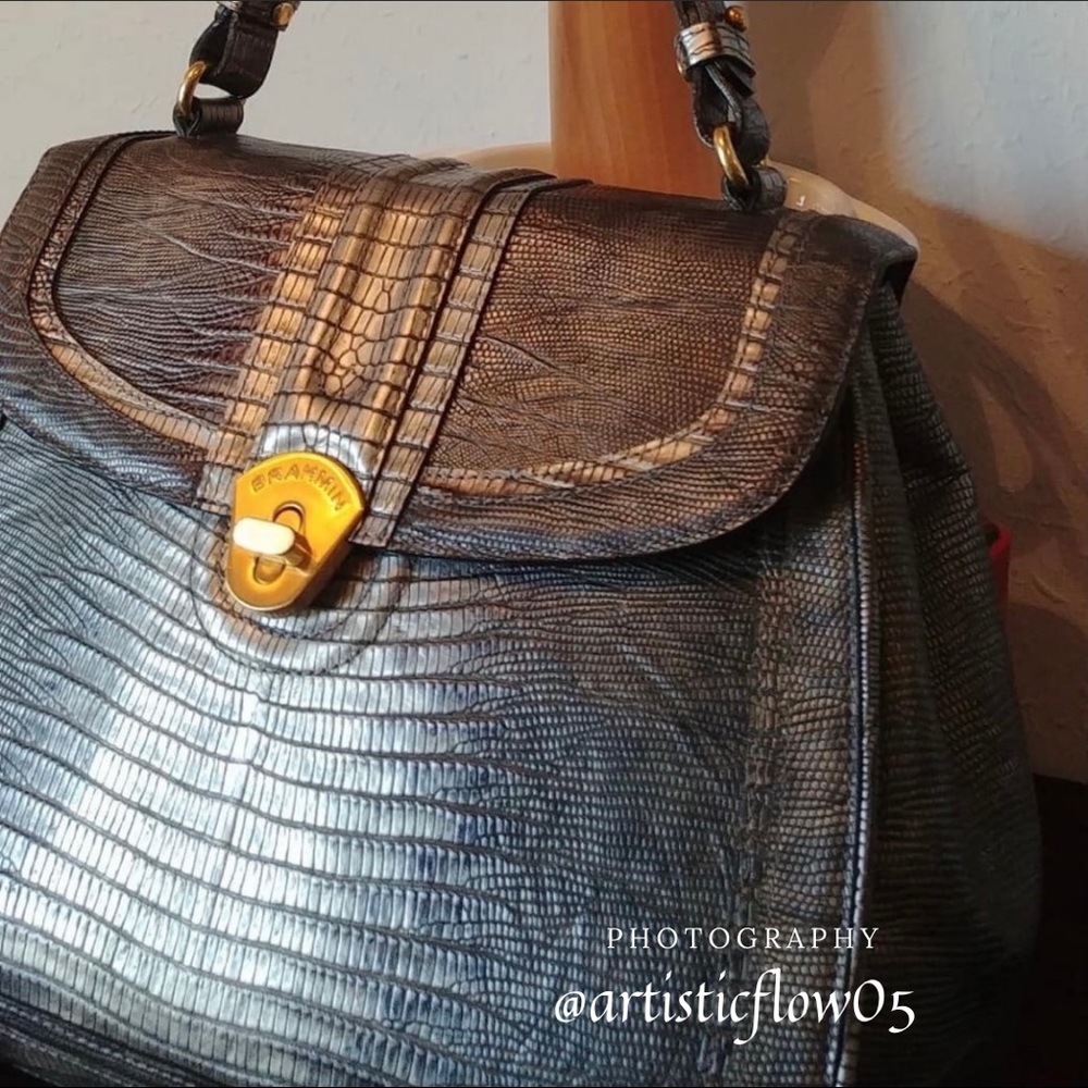 RARE Vintage Brahmin Pewter Leather Discontinued - Picture 3 of 10